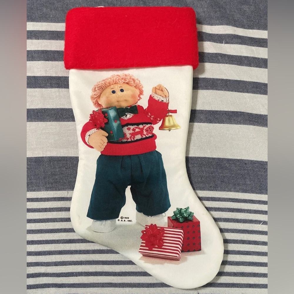 🧣Vintage 1985 Cabbage Patch Kids Christmas Stocking Blonde Boy Doll Gifts Felt